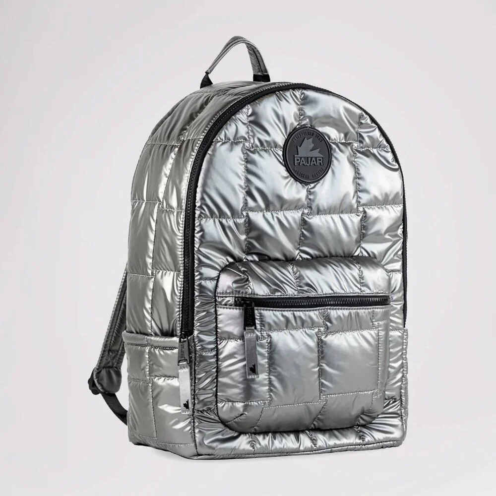 NWT Pajar Quilted Nylon Gunmetal Puff Casual Travel Lightweight Logo Backpack